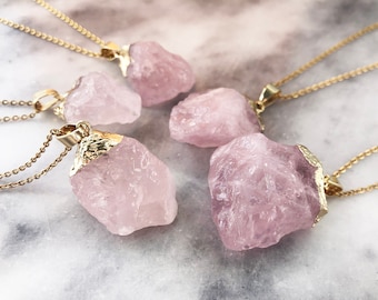 Raw rose quartz necklace Misty rose quartz pendant Rose quartz crystal necklace Real rose quartz necklace Raw stone necklace