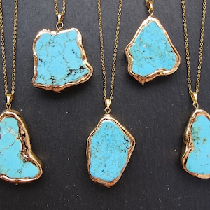 Raw Turquoise necklace Turquoise pendant December birthstone Gold Turquoise chain necklace Rough Blue Turquoise pendant