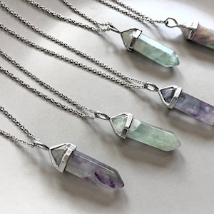 Fluorite pendant necklace Purple Green fluorite pendant