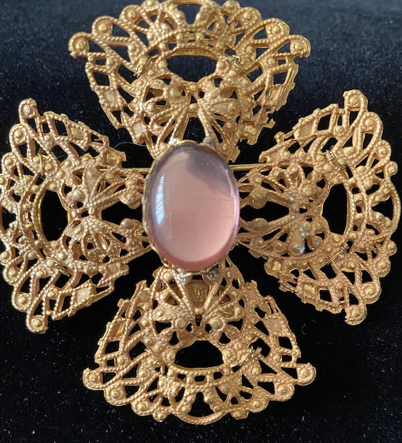 Miriam Haskell Brooch/Pin Gold Tone Cross