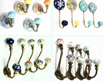 Set of 4 x Mix Luxury Vintage style Metal Ceramic Coat Hooks by ZIVENNI HOME