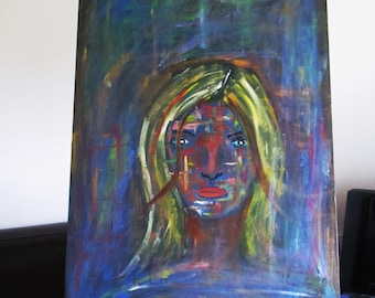 Mystery Woman - Mixed Media Original Oil Painting Abstract Art on Canvas Board 61cm x 46cm