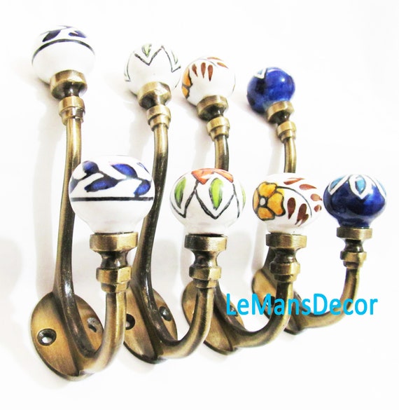 Set of 4 Ceramic Coat Hooks Vintage Style Shabby Chic Hook Hat Key Wall Door Hook by IvoryBlu777® Set of 4 Ceramic Coat Hooks Vintage Style Shabby Chic Hook Hat Key Wall Door Hook by IvoryBlu777®