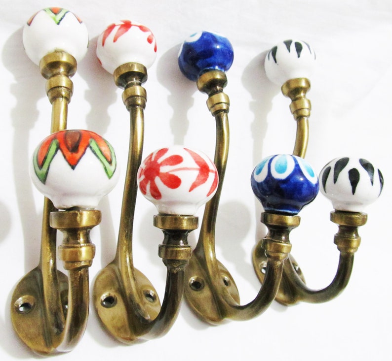 Set of 4 Ceramic Coat Hooks Vintage Style Shabby Chic Hook Hat Key Wall Door Hook by IvoryBlu777® Set of 4 Ceramic Coat Hooks Vintage Style Shabby Chic Hook Hat Key Wall Door Hook by IvoryBlu777®