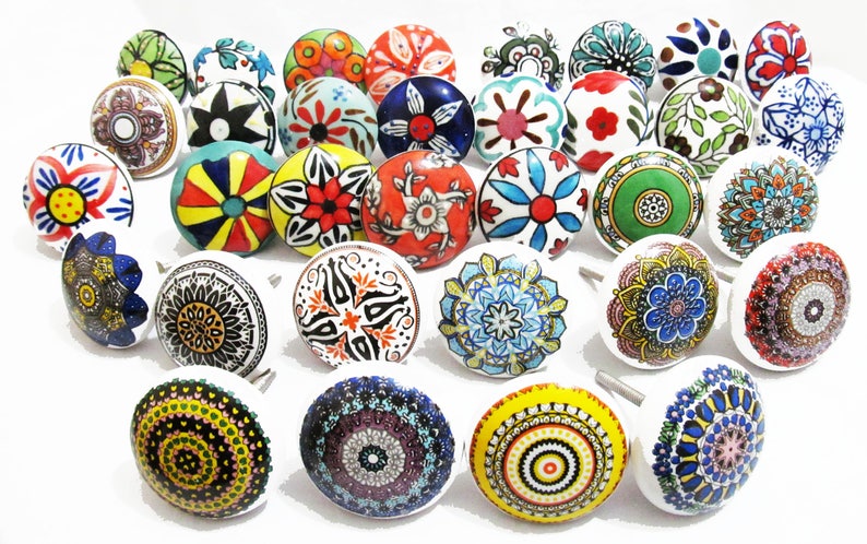 10 Mix Vintage Look Ceramic Knobs Handles Cabinet Cupboard Etsy