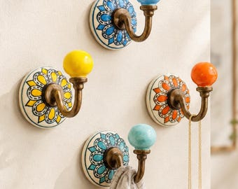 4 x Mix Vintage Antique Style Ceramic Metal Wall Hooks for Coats, Towels, Jewellery by ZIVENNI