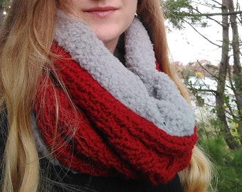 Crochet Cabled Cowl Scarf, Crochet Pattern, Lined with Fur