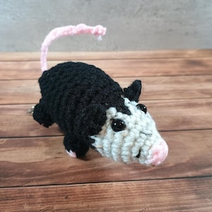 Crochet Opossum Key chain, black and white stuffed animal