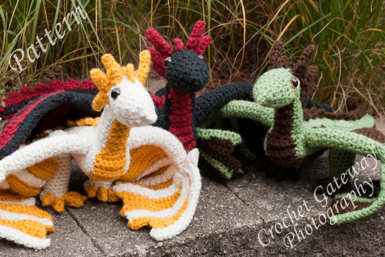 Dragon pattern, Triplet Dragon Crochet Pattern, Dragon toy Pattern image 3