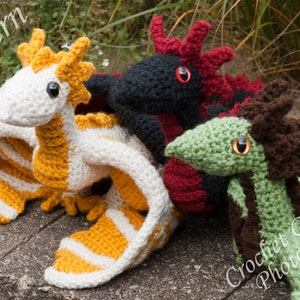 Dragon pattern, Triplet Dragon Crochet Pattern, Dragon toy Pattern image 1