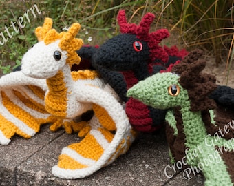 Dragon pattern, Triplet Dragon Crochet Pattern, Dragon toy Pattern
