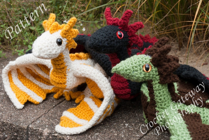 Dragon pattern, Triplet Dragon Crochet Pattern, Dragon toy Pattern image 1