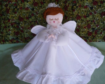 Ángel de Navidad para la cima del árbol/centro de mesa, muselina blanca 8, "corona trenzada de color marrón rojizo cálido, ángel de herencia"