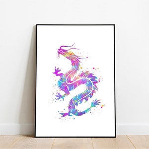 Dragon Watercolor Poster. Inspirational Wall Decor. Home Decor. Printable Wall Art. Best Gift.