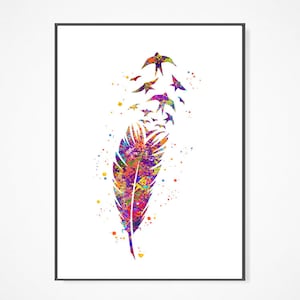 Feather and Birds Watercolor Poster. Inspirational Wall Decor. Home Decor. Printable Wall Art. Best Gift.