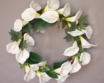 Lily Wreath: Sympathy, Spring, or Easter Decor (12-14 inch)