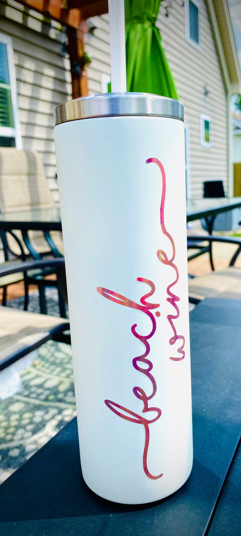 16 OZ Beach Wine White Skinny Tumbler image 1