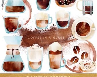 Coffee in Glass Clipart Set: Latte, Cappuccino (INSTANT DOWNLOAD)