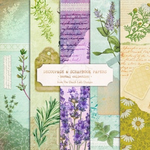 Digital Decoupage & Scrapbook Paper Set - Printable Backgrounds - US Letter Size - Herbal - Herbs - Plant - 5 .Jpeg Files - INSTANT DOWNLOAD