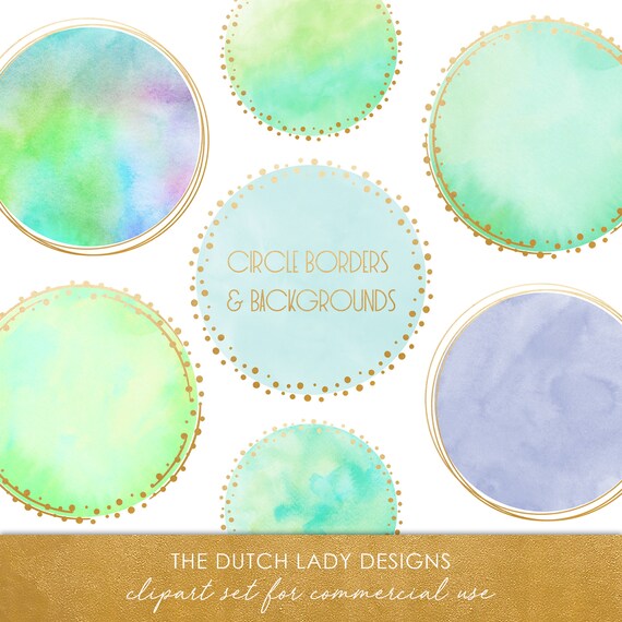 Circle And Border Clipart Set In Gold Aqua Colors Etsy