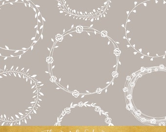 Leafy Wreath Frame Clipart in Black & White - Leaf Circles - Decorational Images - Commercial Use Allowed - INSTANT DOWNLOAD - 20 .PNG Files