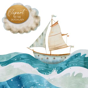 Cute watercolor beige ocean clipart set. Kids illustration style digital images with a sea and ocean theme in muted colors. Animals, mermaid, waterplants, coral, sailboats, waves, seashell. 25 PNG files for personal & commercial creative projects.