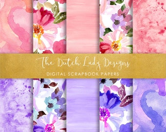 Papel de álbum de recortes floral con acuarela: Texturas de flores y pintura (Descarga digital)