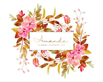 Floral Clipart Set: Distressed Pink Roses, Botanical Images (INSTANT DOWNLOAD)