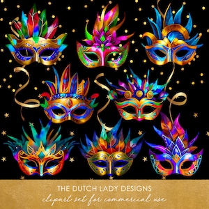 Karneval Masken Clipart Set - Karneval - Goldbänder - Konfetti - Sternstreusel - Party Masken Grafiken - SOFORTIGER DOWNLOAD - 25.PNG Bilder