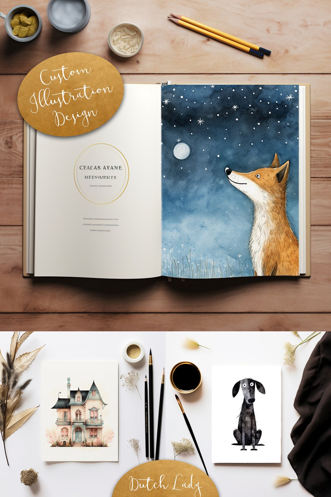 Custom Digital Illustration Whimsical Storybook Art Cute Character ...