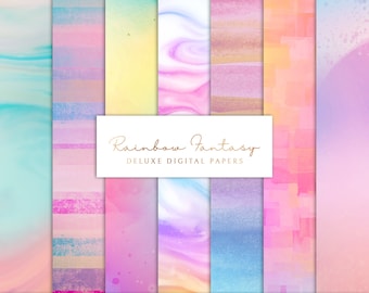 Digitale Scrapbook Paper Set - Afdrukbare Achtergronden - Regenboog - Fantasie - Wervelingen - Strepen - Abstract - 7 . JPEG-bestanden - INSTANT DOWNLOAD