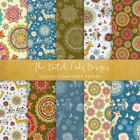 Digital Scrapbook Paper Colorful Decorations 10 papers in Etsy