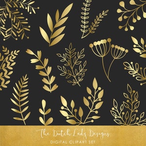 Branch and Leaf Clipart Set - Goud, Zwart &Wit - Botanical Graphics - Commercieel Gebruik Toegestaan - INSTANT DOWNLOAD - 60 .PNG Files