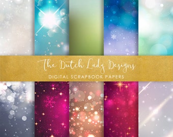 Digital Scrapbook Paper - Christmas Bokeh Style - Digital Backgrounds - Festive - 10 JPEG Files - INSTANT DOWNLOAD