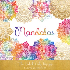 Mandala Clipart Set - Rainbow & Gold - Indian, Thai, Yoga, Holistic Circles - Colorful Mandalas - INSTANT DOWNLOAD - 26 .PNG Files