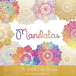 Mandala Clipart Set - Rainbow & Gold - Indien, Thaï, Yoga, Cercles Holistiques - Mandalas Colorés - TÉLÉCHARGEMENT INSTANTANÉ - 26 .PNG Fichiers