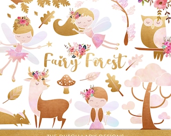 Fairy Forest Clipart: Watercolor Woodland Animals (Instant Download)