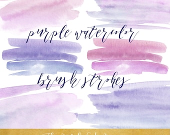 Watercolor Brush Stroke Clipart: Purple & Blue (Digital Download)