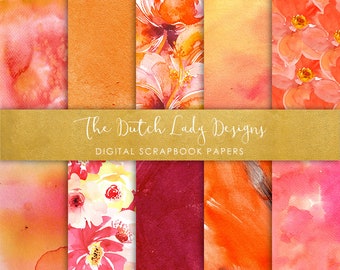 Orangefarbenes Aquarell-Scrapbook-Papier: Abstrakte Kunsttexturen (Digitaler Download)