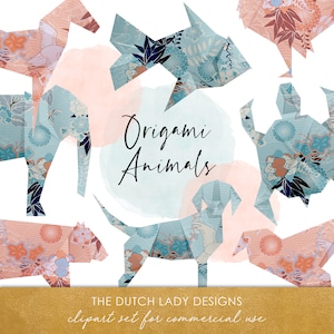 Origami Animals Clipart Set - Artisanat japonais - Japon - Animal - Bleu - Orange - Rose - Art du papier - TÉLÉCHARGEMENT INSTANTANÉ - 20 .PNG Images