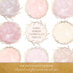 Circle and Border Clipart Set - Rose Gold, Pink & Purple Colors - Watercolor - Floral Frames - Logo Art - INSTANT DOWNLOAD - 33 .PNG Images