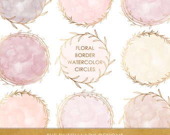 Watercolor Floral Frames: Rose Gold Circle Clipart (PNG, Digital Download)