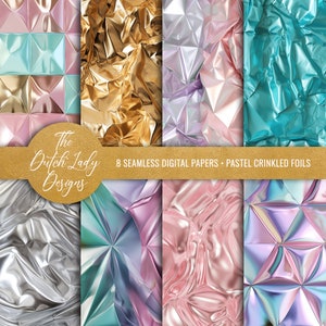 Pastell geknitterte Folie Hintergründe - Printable Scrapbook Papier - Nahtlose Metallic Muster - Gold & Silber - SOFORT DOWNLOAD - 8 JPEG Dateien