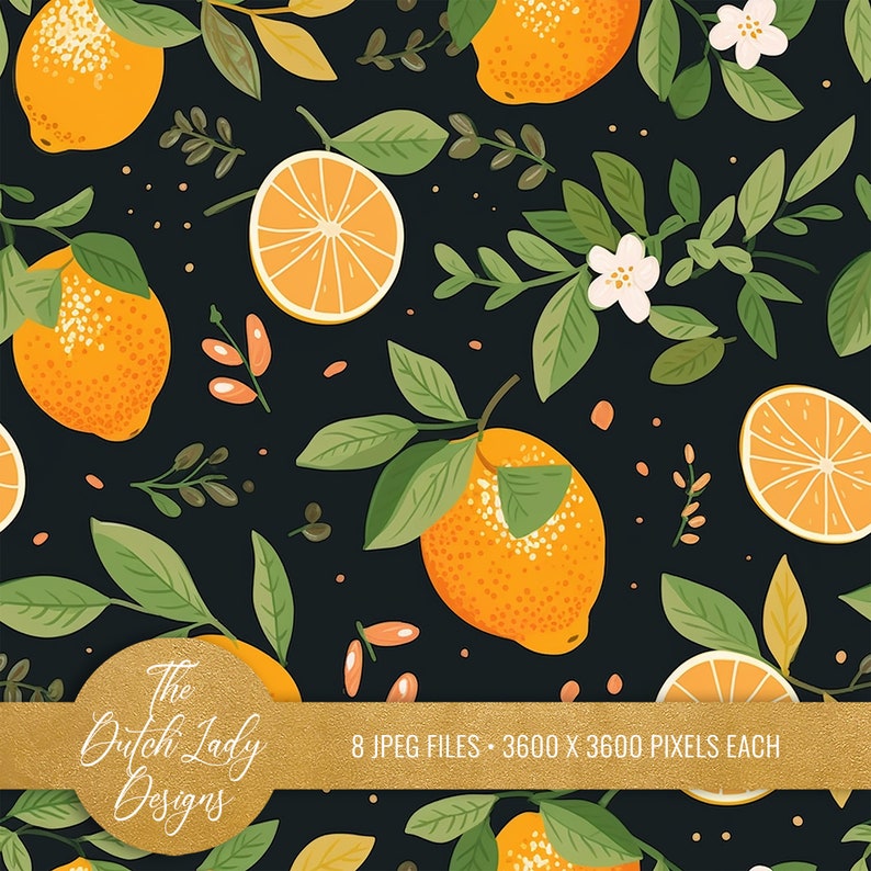 Citrus Fruit Digital Paper: Seamless Lemon, Lime, Grapefruit Patterns ...