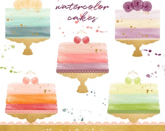 Watercolor Cake Clipart Set: Ink Splatter Overlays (30 PNG Images) (Digital Download)
