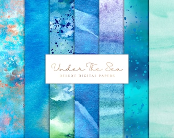 Under The Sea Digital Paper: Aqua Watercolor Backgrounds (Digital Download)