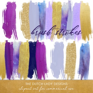 Brush Stroke Clipart - Vertical Paint Smears - Watercolor Strokes - Purple, Blue, Gold & Glitter - INSTANT DOWNLOAD - 25 .PNG Images