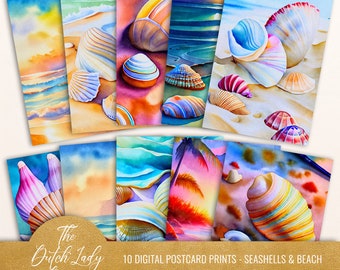 Seashell & Beach Postcard and Poster Set - Printable Digital Designs - Painting Style Sea Art - Shells - 10 .JPEG Files - INSTANT DOWNLOAD