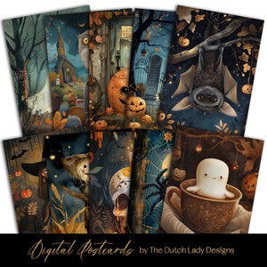 Ensemble de cartes postales drôles d'Halloween et d'impressions d'art, conception numérique imprimable, cartes de voeux saisonnières, mignon, effrayant, effrayant, Samhain, TÉLÉCHARGEMENT IMMÉDIAT