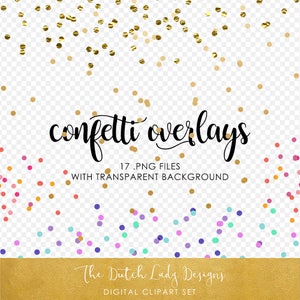 Konfetti Overlay Clipart Set - Gold, Glitter & Farbe - INSTANT DOWNLOAD - 17 .PNG Dateien